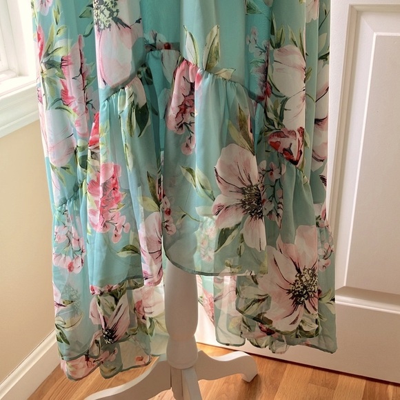 Vince Camuto Floral Chiffon Halter Dress High-Low Green Size 14 - Picture 7 of 16